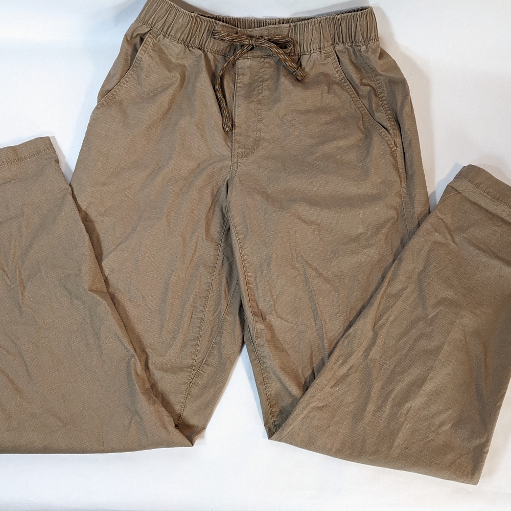 Eddie Bauer Pants Men Rip Stop Flax Top Out Tan Drawstring Hiking Small NEW